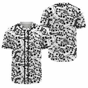 Unisex Skull Pattern Baseball Jersey – Black & White Halloween Shirt, Breathable Fabric