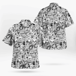 Pikachu Pokemon Black White Hawaiian Shirt