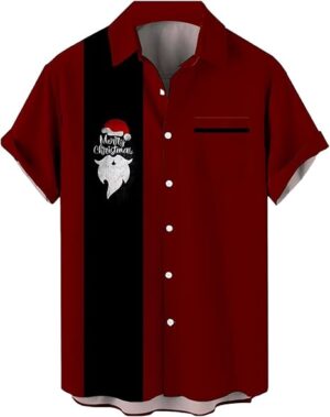 2025 Christmas Hawaiian Shirt Tropical Santa Hat Button Down for Vacation