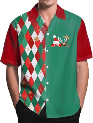 2025 Christmas Simple Reindeer and Santa Hat Hawaiian Shirt
