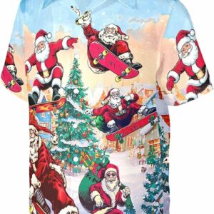 2025 Christmas Santa Claus Skateboarding Holiday Hawaiian Shirt