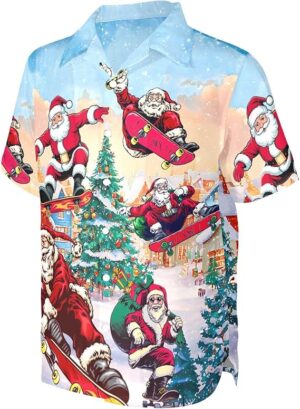2025 Christmas Santa Claus Skateboarding Holiday Hawaiian Shirt