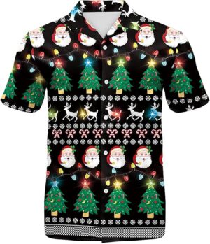 2025 Christmas Jolly Santa and Christmas Tree Hawaiian Shirt
