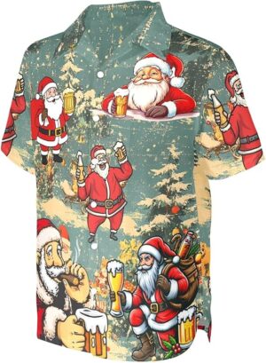 2025 Christmas Santa Drinking Beer Holiday Hawaiian Shirt
