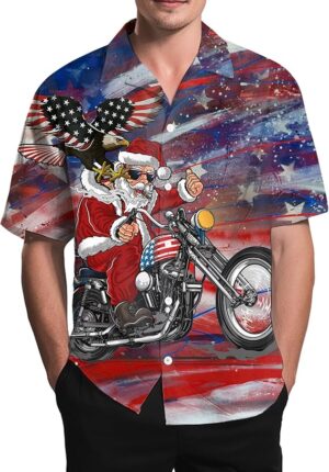 2025 Christmas Playful Santa on Motorcycle Hawaiian Shirt