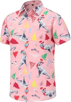 2025 Christmas Dinosaur with Santa Hat Hawaiian Shirt