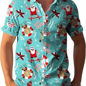 2025 Christmas Jolly Santa with Reindeer Hawaiian Shirt