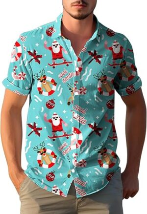 2025 Christmas Jolly Santa with Reindeer Hawaiian Shirt