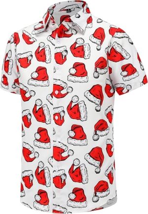 2025 Christmas Simple White Santa Hat Hawaiian Shirt