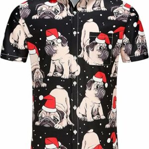 2025 Christmas Tropical Dog in Santa Hat Hawaiian Shirt