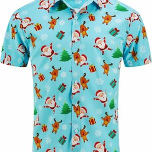 2025 Men’s Christmas Hawaiian Shirt – Santa Print Button Down Holiday Top