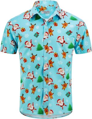 2025 Men&rsquo;s Christmas Hawaiian Shirt &ndash; Santa Print Button Down Holiday Top