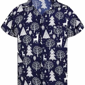 2025 Christmas Santa Tree and Reindeer Hawaiian Shirt Blue