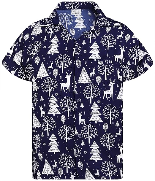 2025 Christmas Santa Tree and Reindeer Hawaiian Shirt Blue 1 2025 Christmas Santa Tree and Reindeer Hawaiian Shirt Blue