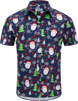 2025 Christmas Hawaiian Shirt &ndash; Santa Print Holiday Button Down