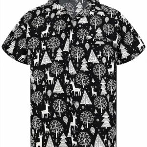 2025 Christmas Santa Tree and Reindeer Hawaiian Shirt