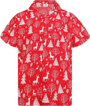 2025 Christmas Santa Tree and Reindeer Hawaiian Shirt Red