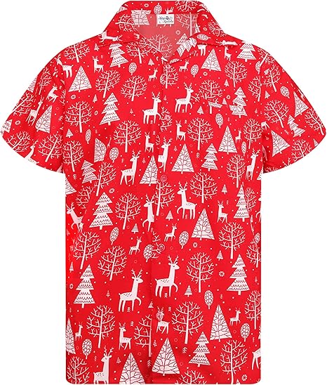 2025 Christmas Santa Tree and Reindeer Hawaiian Shirt Red 1 2025 Christmas Santa Tree and Reindeer Hawaiian Shirt Red