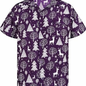 2025 Christmas Santa Tree and Reindeer Hawaiian Shirt Purple