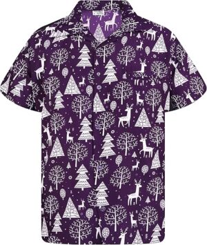 2025 Christmas Santa Tree and Reindeer Hawaiian Shirt Purple