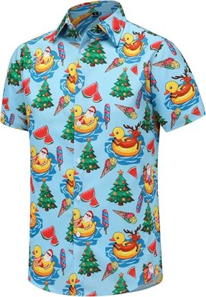 2025 Christmas Santa Relaxing on Duck Float Hawaiian Shirt