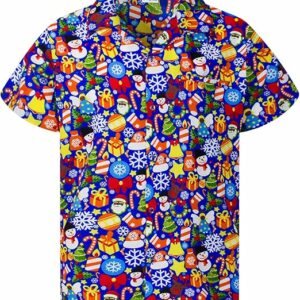 2025 Christmas Holiday Icons Hawaiian Shirt Blue