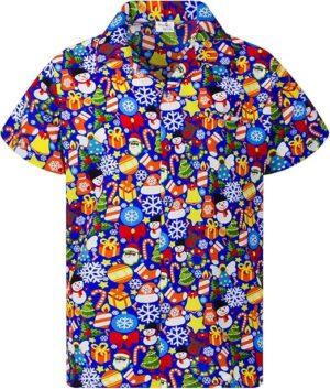 2025 Christmas Holiday Icons Hawaiian Shirt Blue
