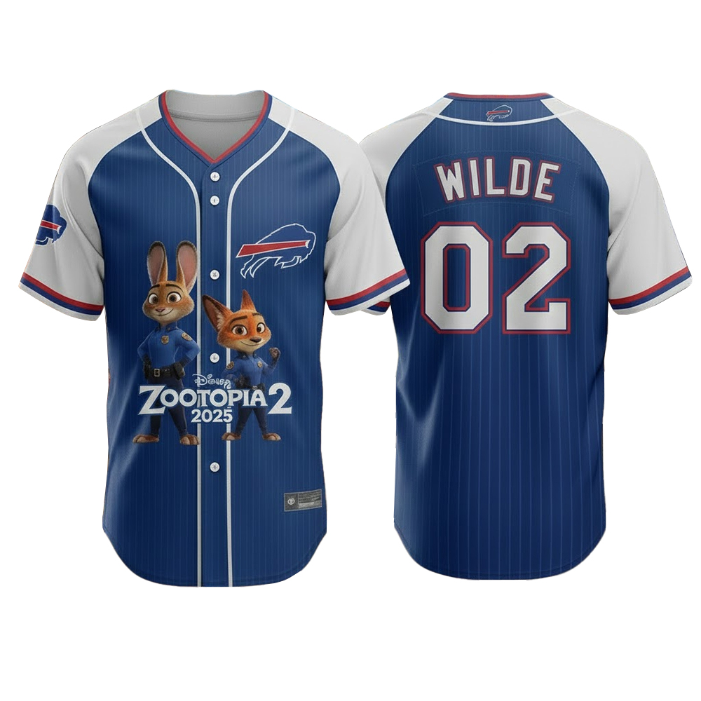 Buffalo Bills Zootopia 2 Wilde Hopps Baseball Jersey 2025 1 Buffalo Bills Zootopia 2 Wilde Hopps Baseball Jersey 2025