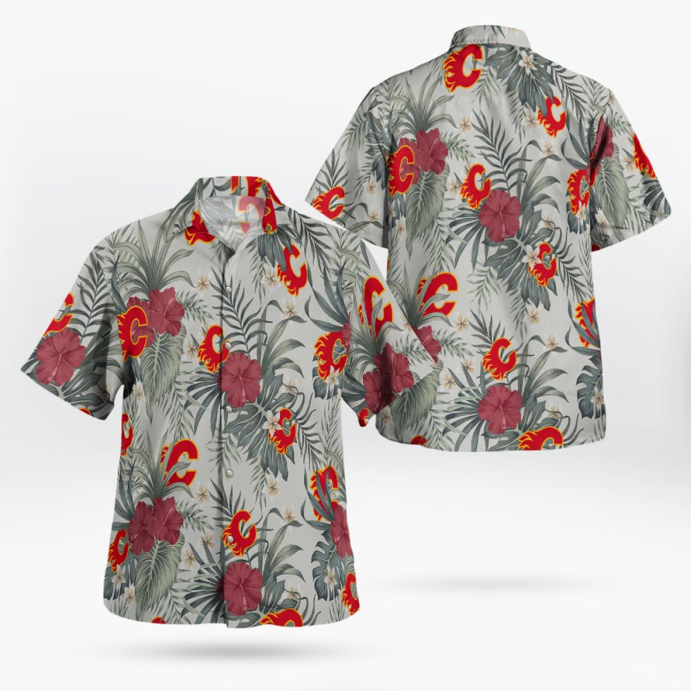 Calgary Flames Hawaiian Shirt - Hibiscus Designs 1 Calgary Flames Hawaiian Shirt - Hibiscus Designs