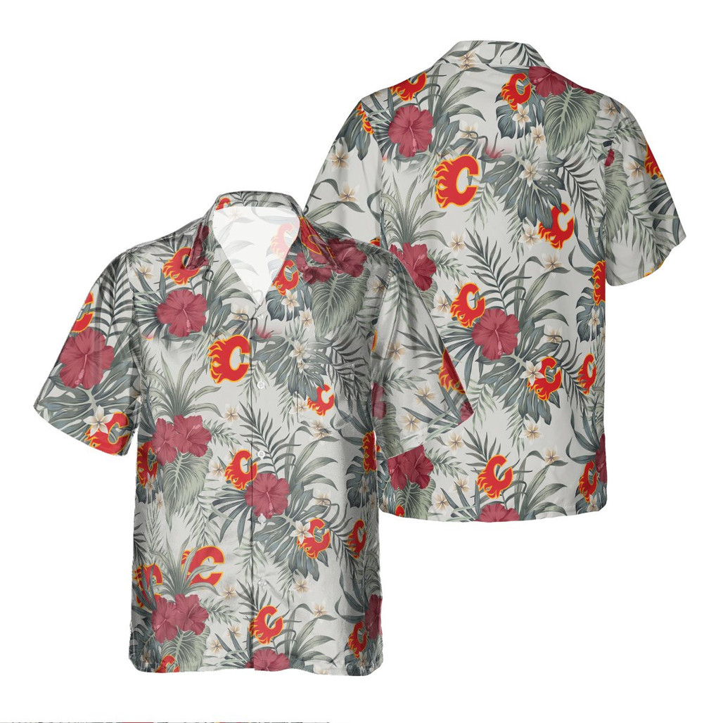 Calgary Flames Hawaiian Shirt - Hibiscus Designs 2 Calgary Flames Hawaiian Shirt - Hibiscus Designs - Image 2