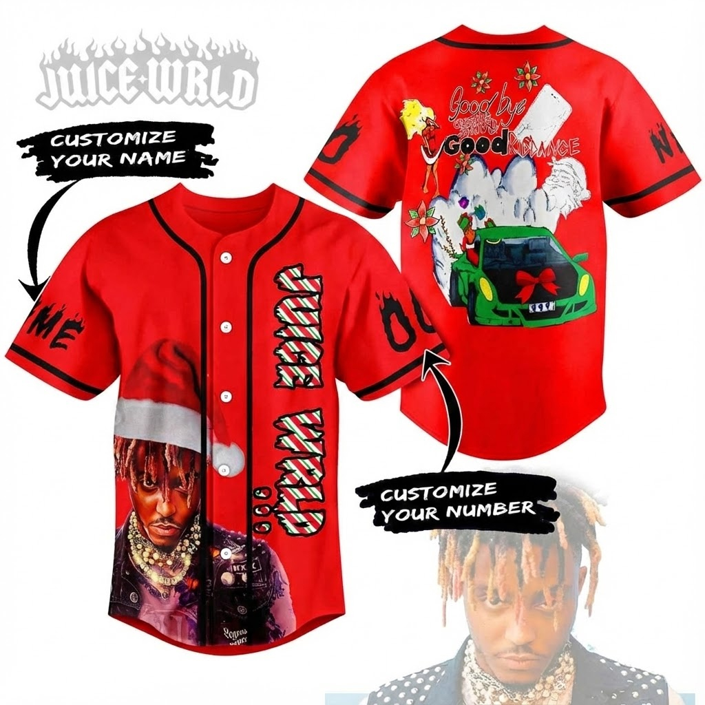Custom Christmas Juice Wrld Baseball Jersey 1 Custom Christmas Juice Wrld Baseball Jersey