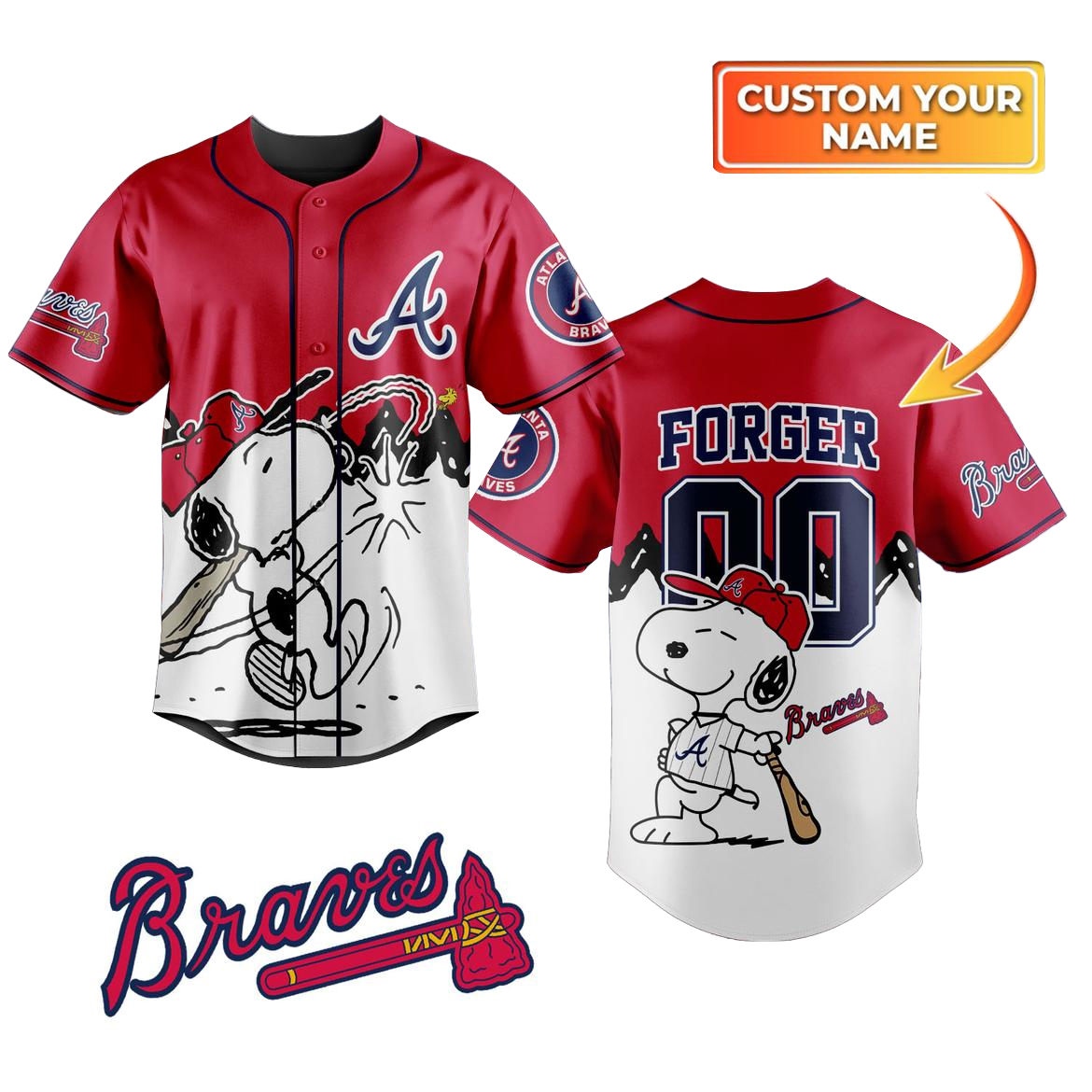 Custom Name Atlanta Braves Snoopy Homerun Peanuts Baseball Jersey 1 Custom Name Atlanta Braves Snoopy Homerun Peanuts Baseball Jersey