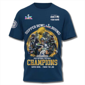 Custom Name Seattle Seahawks 2025 NFC Championship Finish The Job T-Shirt