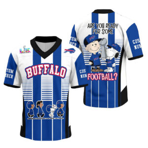 Custom Name and Number Buffalo Bills Super Bowl x Peanut Are You Ready For Some Football Jersey