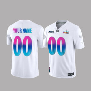 Custom Name and Number Seattle Seahawks Super Bowl LX White Football Jersey