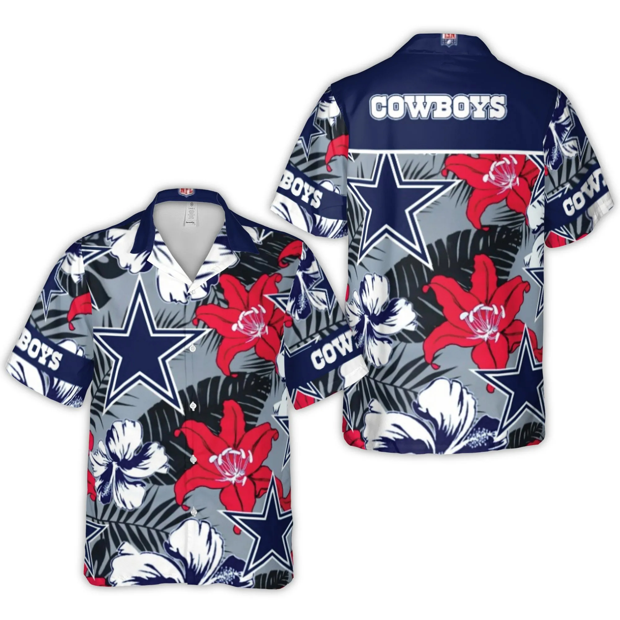 Dallas Cowboys Star Logo With Tropical Floral Pattern Hawaiian Shirt 1 Dallas Cowboys Star Logo With Tropical Floral Pattern Hawaiian Shirt