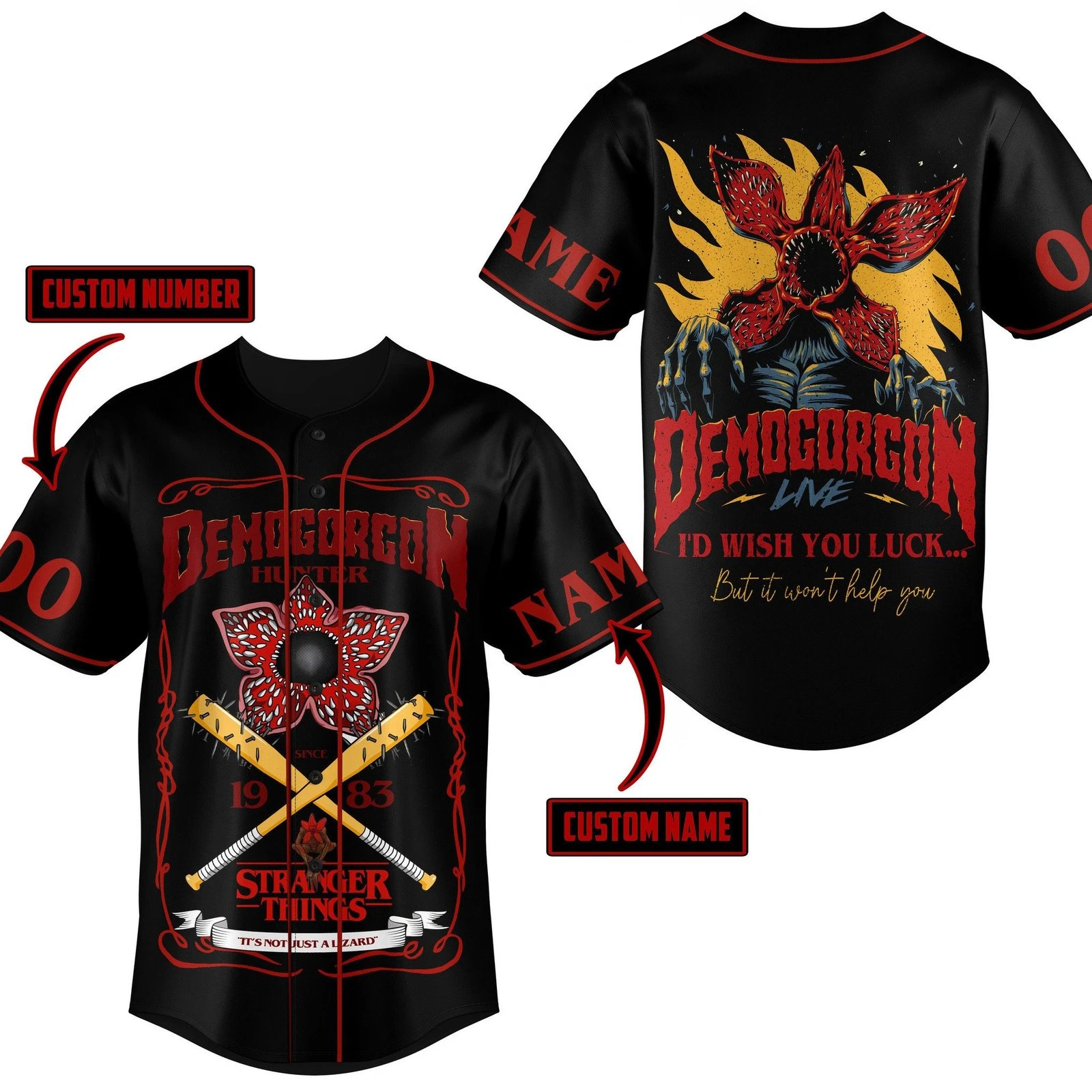 Demogorgon Hunter 1983 Stranger Things Personalized Baseball Jersey 1 Demogorgon Hunter 1983 Stranger Things Personalized Baseball Jersey