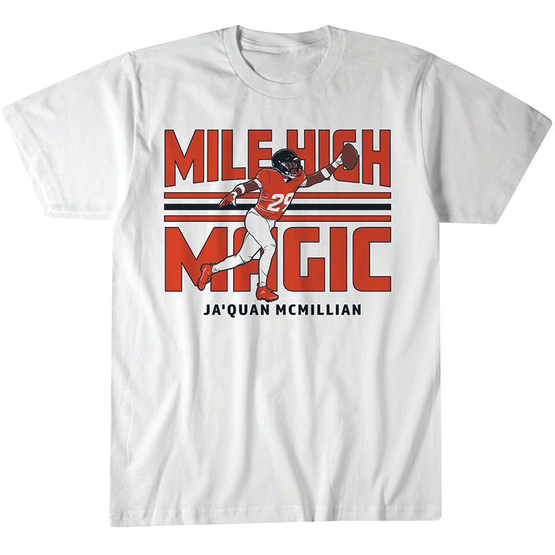 Denver Broncos Ja'Quan McMillian Mile High Magic T-Shirt 1 Denver Broncos Ja'Quan McMillian Mile High Magic T-Shirt