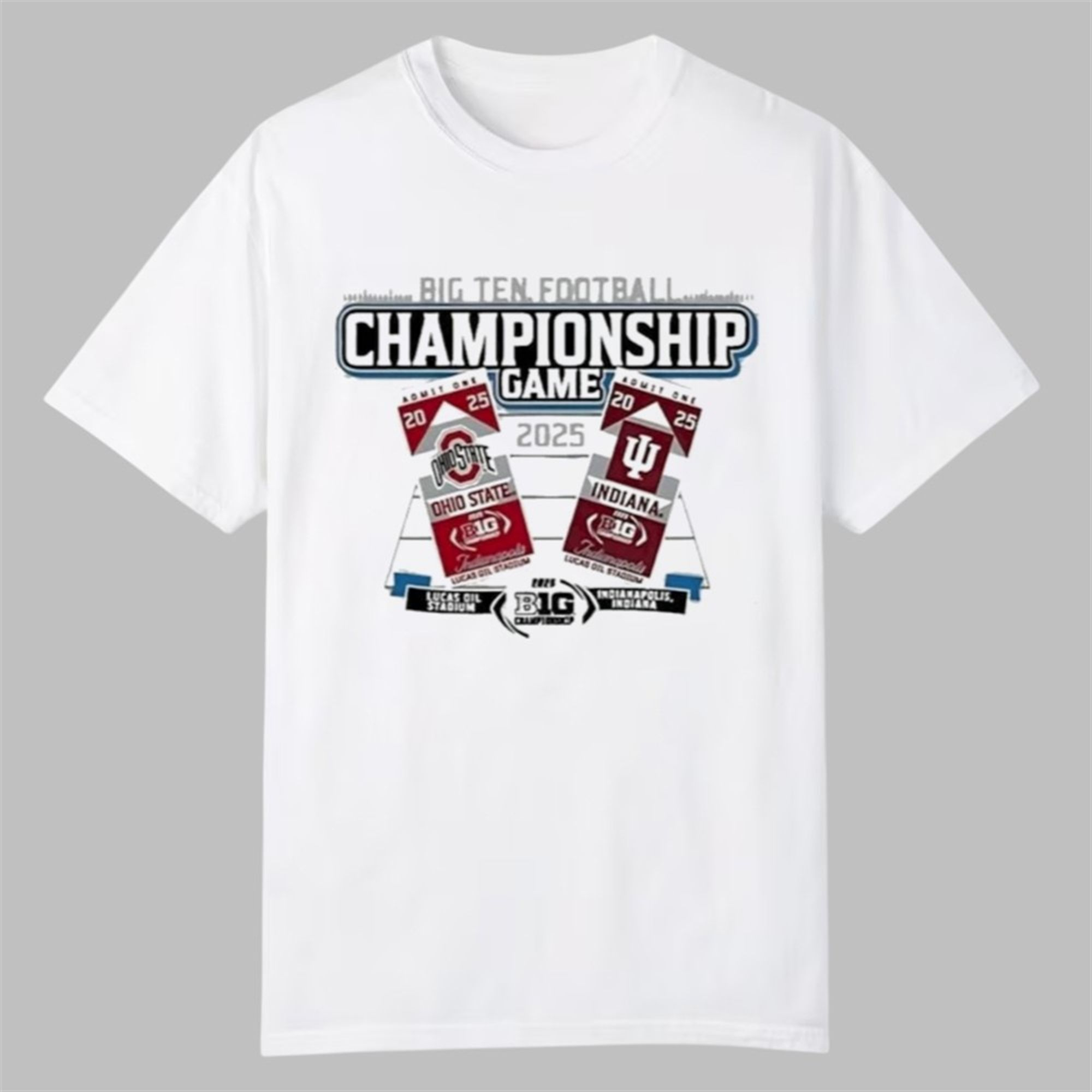 Hoosiers vs Ohio State Big Ten 2025 Football Championship Helmet Tickets T-Shirt 1 Hoosiers vs Ohio State Big Ten 2025 Football Championship Helmet Tickets T-Shirt