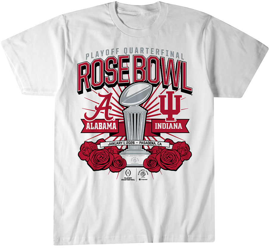 Indiana Hoosiers & Alabama Crimson Tide 2025 CFP Rose Bowl Matchup Shirt 1 Indiana Hoosiers & Alabama Crimson Tide 2025 CFP Rose Bowl Matchup Shirt