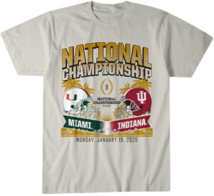 Indiana Hoosiers &amp; Miami Hurricanes CFP National Championship Matchup T-Shirt