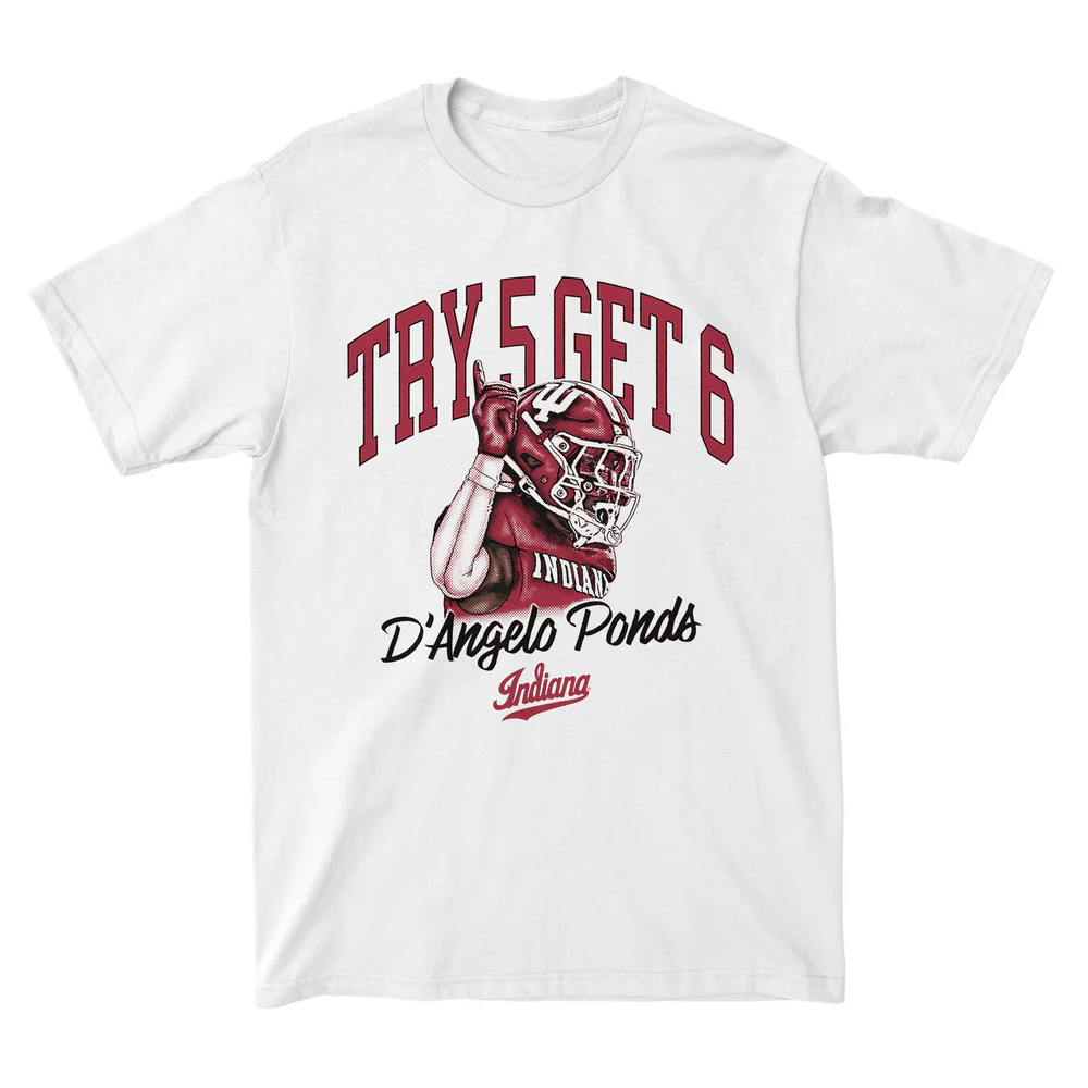 Indiana Hoosiers "Try 5 Get 6" D'Angelo Ponds T-Shirt 1 Indiana Hoosiers "Try 5 Get 6" D'Angelo Ponds T-Shirt