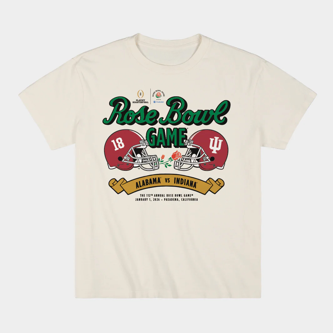 Indiana Hoosiers vs. Alabama Crimson Tide 2026 Rose Bowl Game T-Shirt 1 Indiana Hoosiers vs. Alabama Crimson Tide 2026 Rose Bowl Game T-Shirt