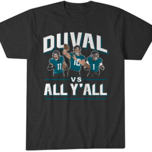 Jacksonville Jaguars Trevor Lawrence, Travis Etienne and Parker Washington Duval vs. All Y'all T-Shirt