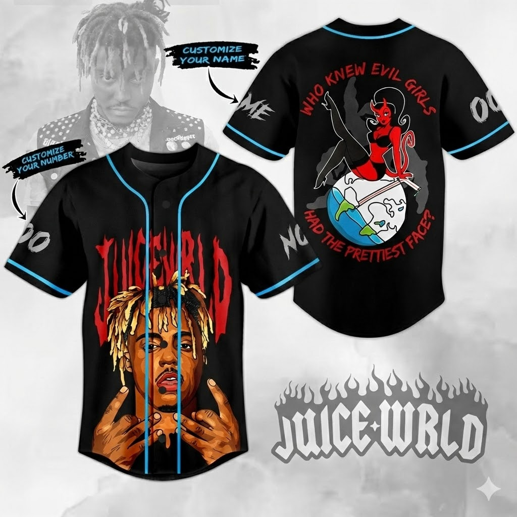 Juice WRLD Who Knew Evil Girls Had The Prettiest Face Personalized Baseball Jersey 1 Juice WRLD Who Knew Evil Girls Had The Prettiest Face Personalized Baseball Jersey