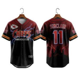 Kansas City Chiefs Stranger Things 5 Hawkins AV Club Baseball Jersey
