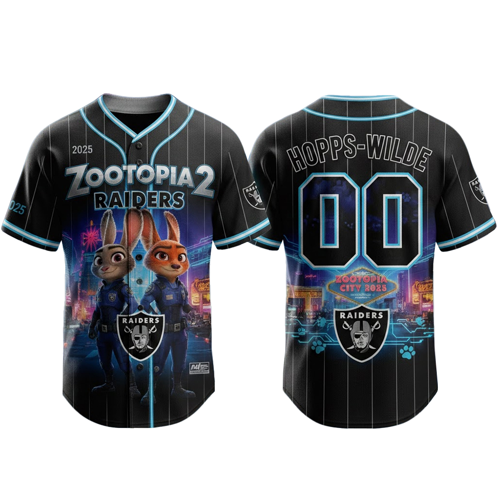 Las Vegas Raiders x Zootopia 2 Wilde Hopps Baseball Jersey 2025 1 Las Vegas Raiders x Zootopia 2 Wilde Hopps Baseball Jersey 2025