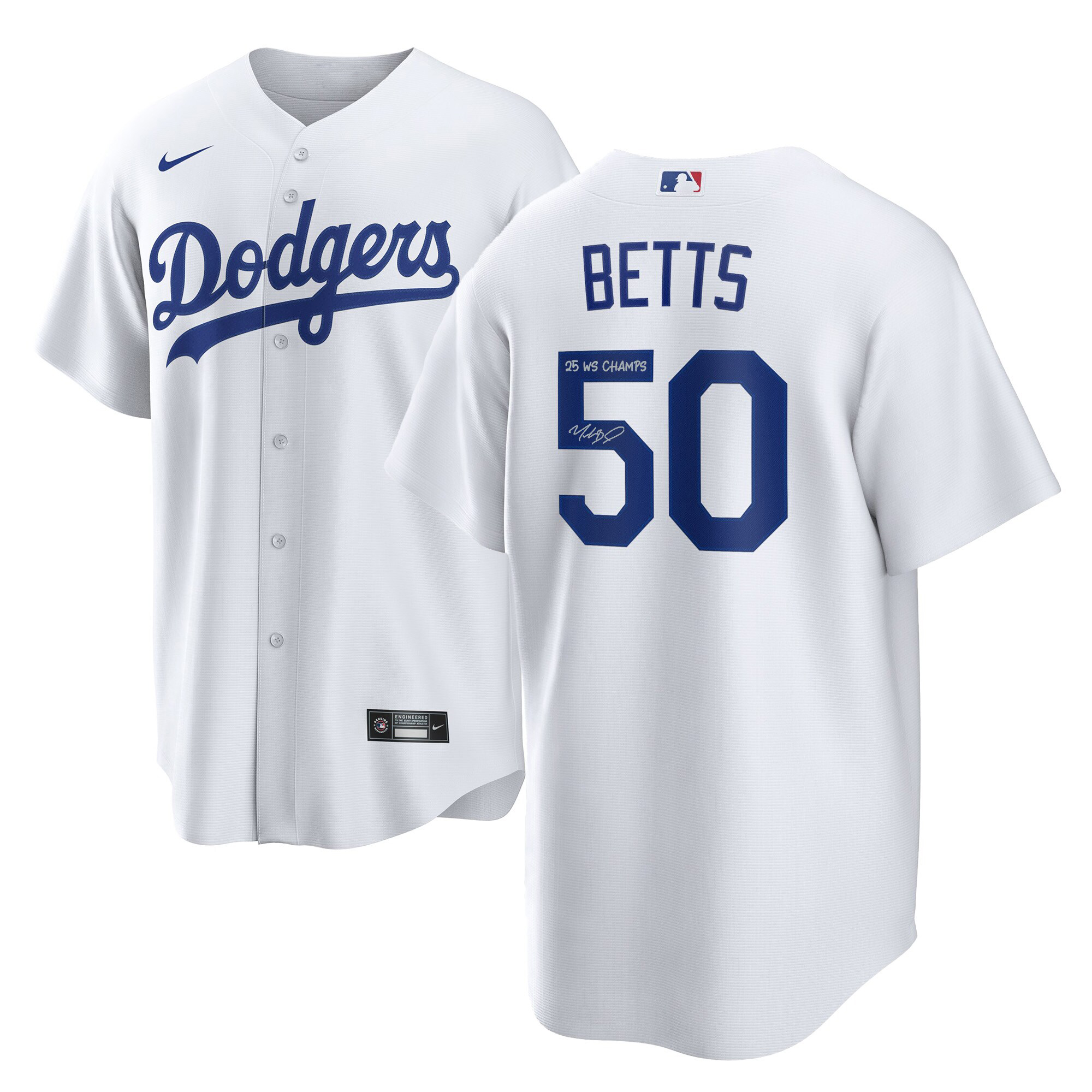 Los Angeles Dodgers Betts Autographed 2025 World Series Champions White Jersey with "25 WS Champs" 1 Los Angeles Dodgers Betts Autographed 2025 World Series Champions White Jersey with "25 WS Champs"
