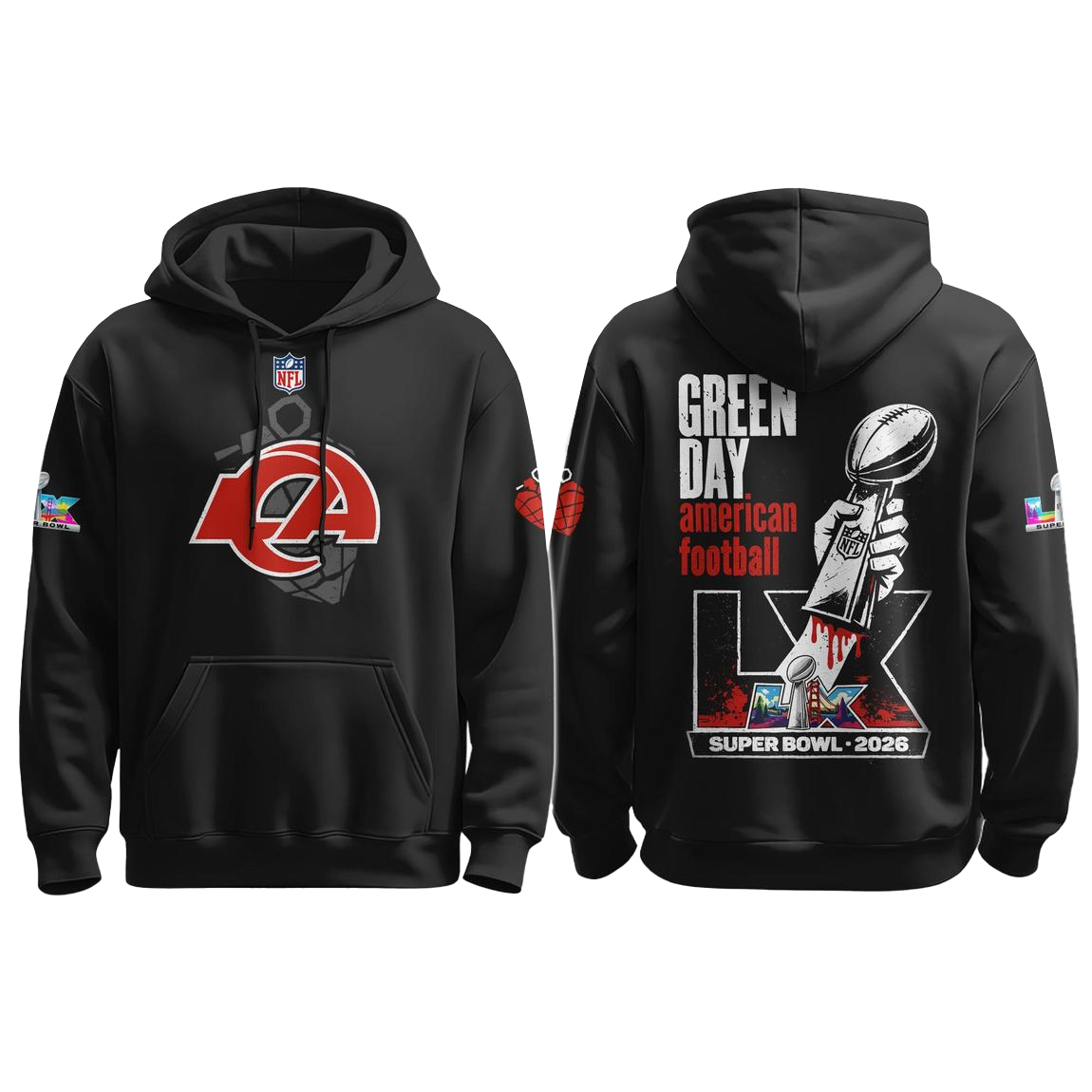 Los Angeles Rams Green Day Super Bowl LX Punk Show 2026 Hoodie 1 Los Angeles Rams Green Day Super Bowl LX Punk Show 2026 Hoodie