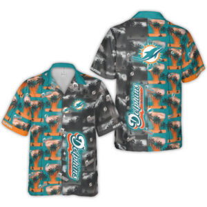Miami Dolphins Logo With Palm Trees Sunset Hawaiian Shirt